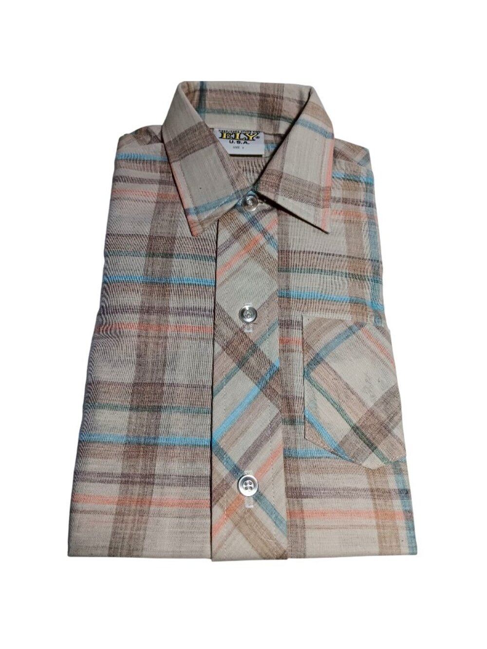 BOYS 2T SHIRT Vintage 1970's Shirt ELY BOYS PINK/BLUE PLAID THIN HIPPY USA NEW
